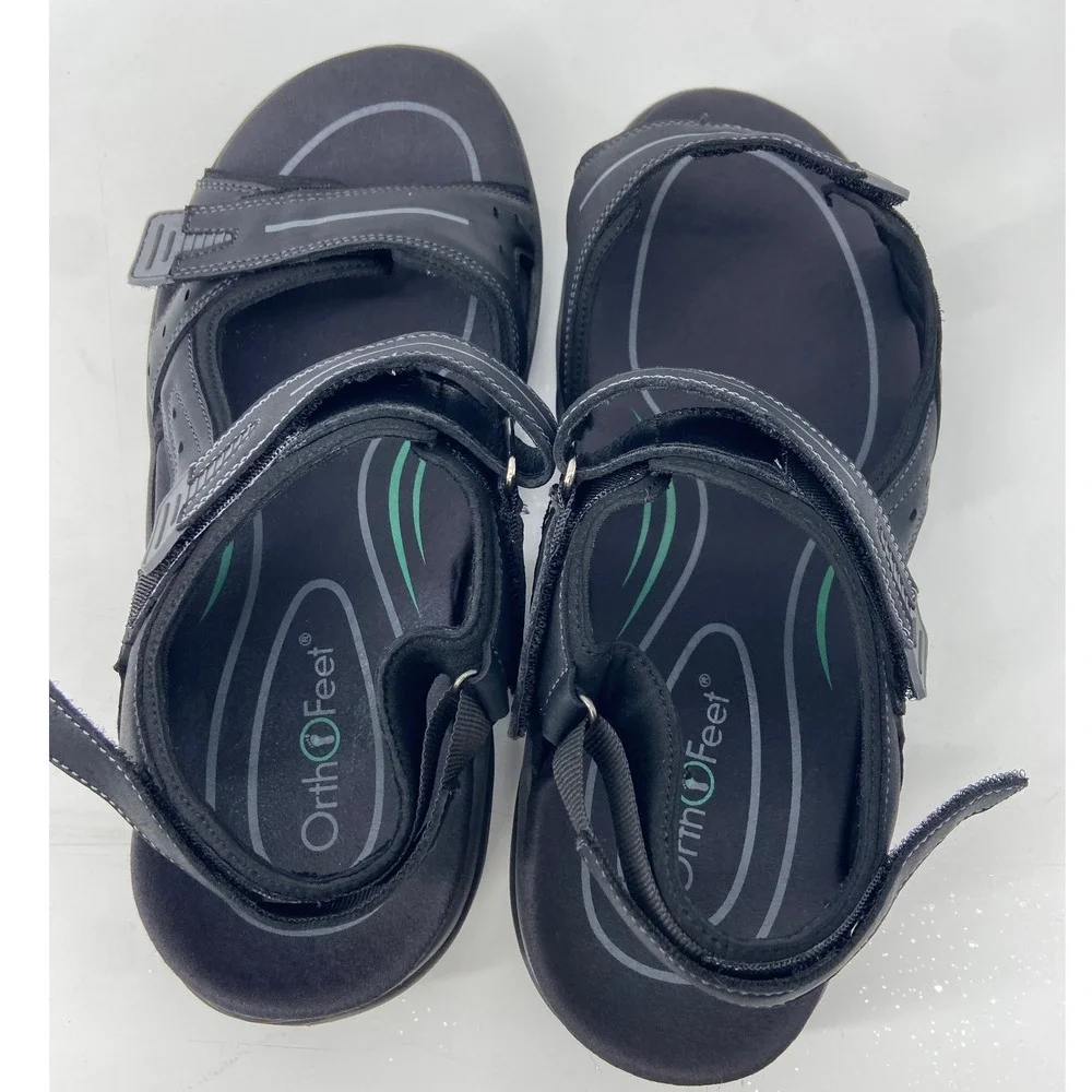 Orthofeet Sandals Men 10.5 EE Wide Black Gemini 566 Orthopedic Comfort Walking